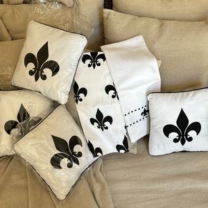 Fleur-De-Lis Pillows & Tea Towels - 6 pieces